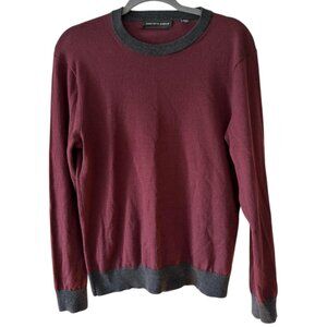 SAKS FIFTH AVENUE Burgundy and Grey Wool Blend Lightweight Sweater Size M